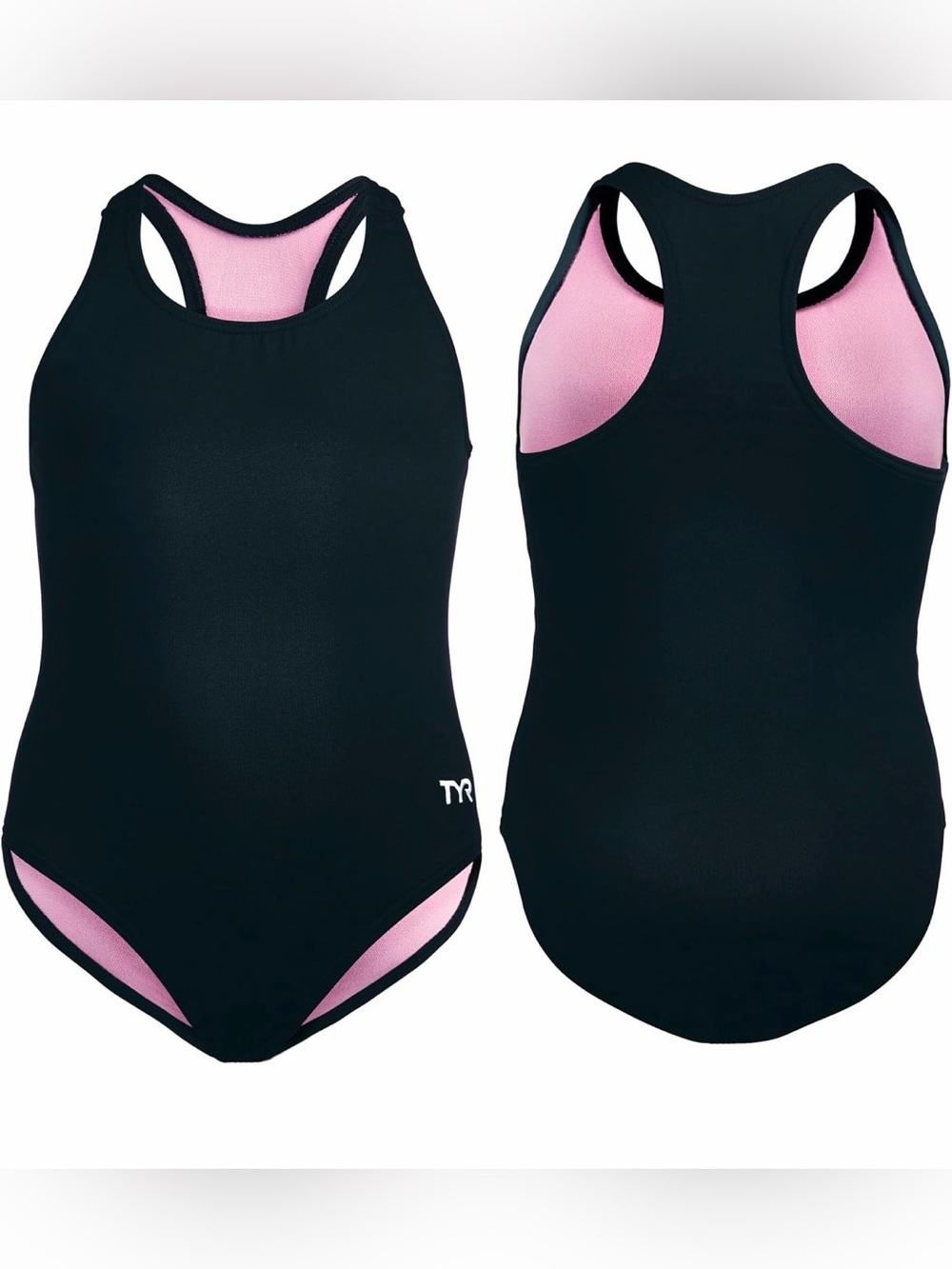 TYR Girl’s Black One-Piece Swimsuit with Pink Lining